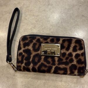Michael Kors Brown and Black Leopard Print Clutch